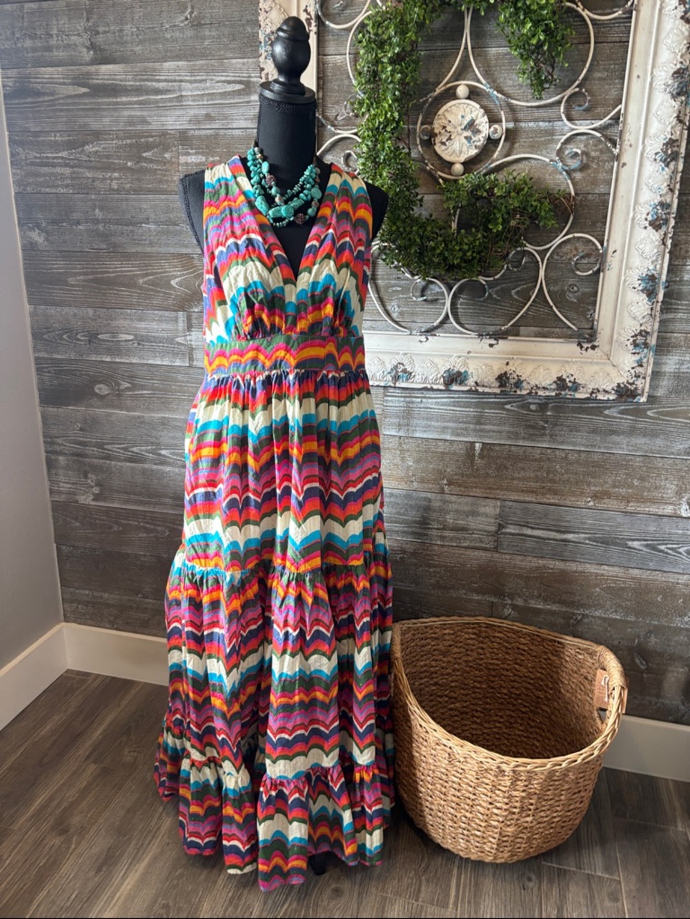 Boden (Size 8) Serena Multi-Color Chevron Maxi - Vibrant Sleeveless Cotton Dress